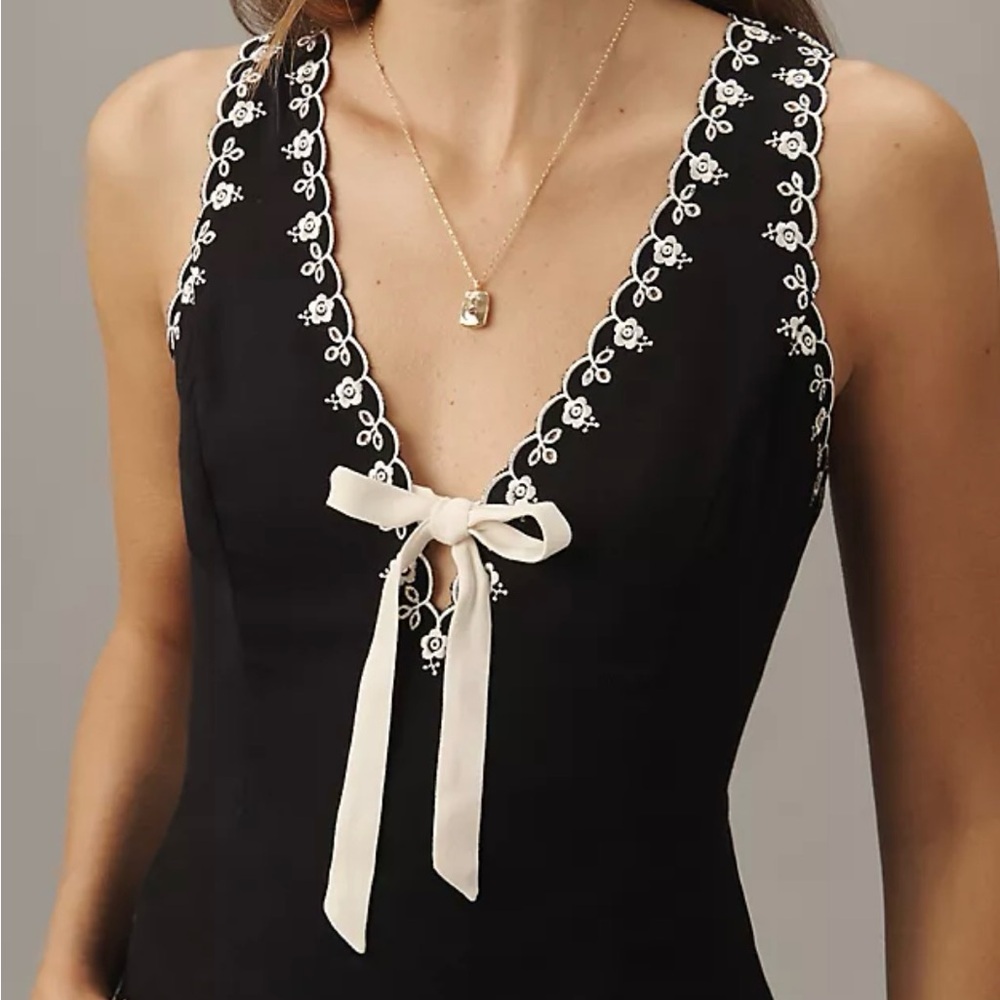 Reformation Black and Cream Embroidered Blouse